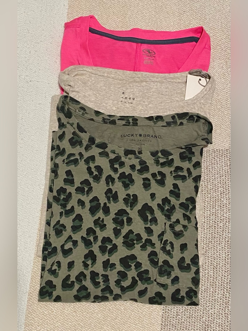 Lucky Brand Olive and Black Leopard , and Athletic top, a.new day top ( 3)